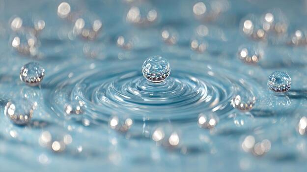 Abstract water droplets macro photography with ripples and bokeh effect photo