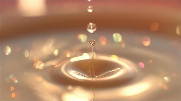 Water drop impact creating ripples and reflections liquid motion abstract photo