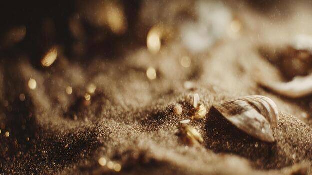 Close up of sand with shells and decorative elements neutral tones photo