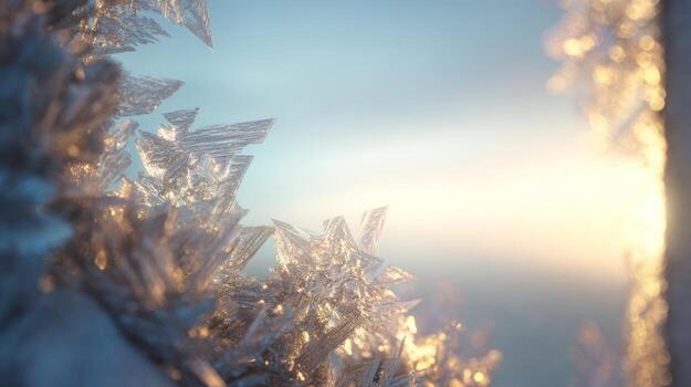 Close up of ice crystals against a soft sunlight backdrop photo