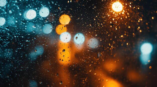 Abstract blurred background with bokeh lights and water droplets photo