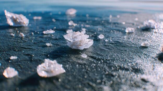 cerca arriba de dispersado cristalino estructuras en un reflexivo superficie foto