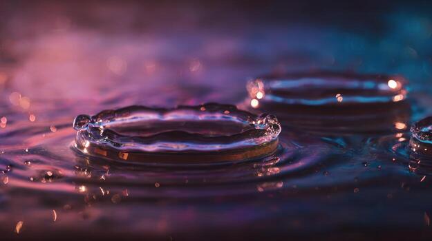 Abstract water drop impact with vibrant color reflections and ripples photo
