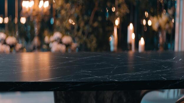 elegante negro mesa superficie con suave bokeh antecedentes para diseño foto