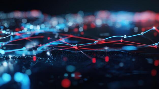 resumen datos visualización red con azul y rojo líneas en oscuro antecedentes foto