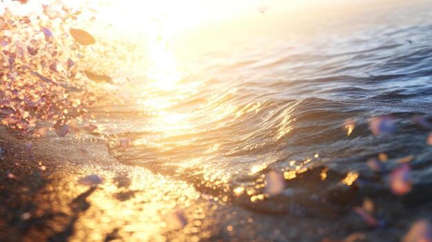 Ocean waves under sunlight with soft focus artistic render photo