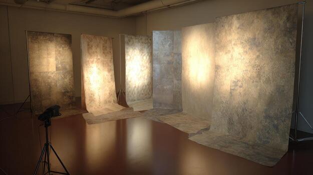 Abstract studio setup with textured backgrounds and soft lighting environment photo
