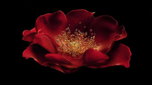 Close up of a vibrant red rose against a black background photo