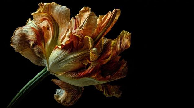 Close up of a colorful parrot tulip against a dark background photo