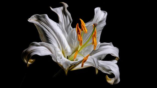 Elegant white lily flower against a dark background detailed macro photography photo