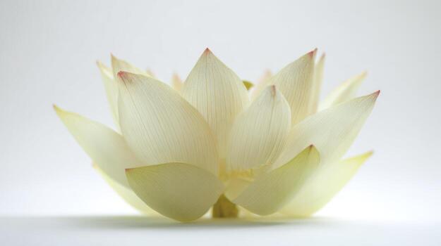 Close up of a white lotus flower against a soft white background photo