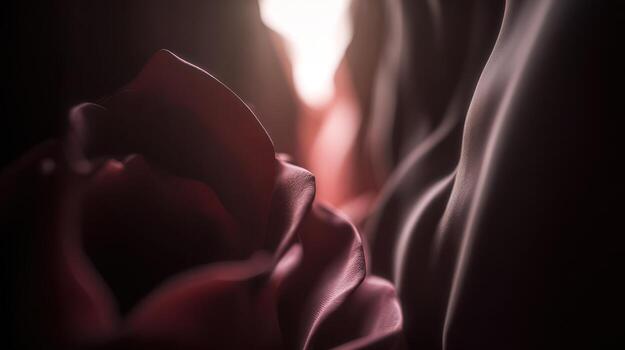 Abstract red fabric folds with dramatic lighting and copy space background photo