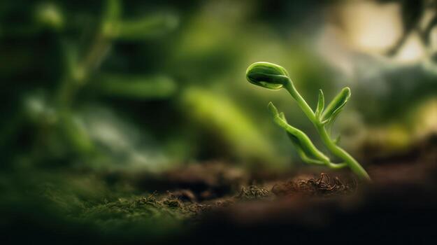 Close up of a new plant growth against blurred background photo