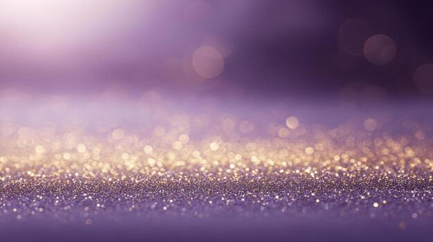 Abstract purple and gold glitter background with soft bokeh lights photo