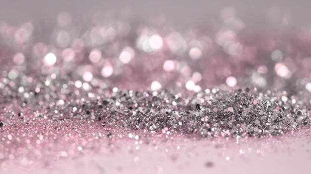Abstract close up of sparkling glitter on pink surface decorative element photo