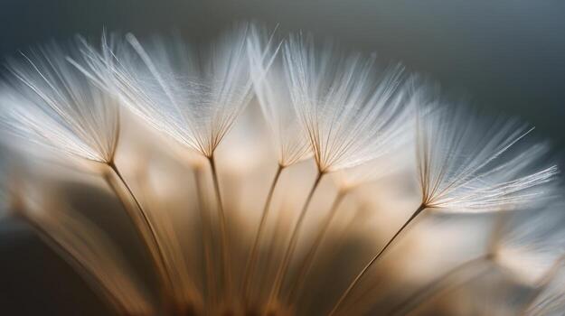 cerca arriba de diente de león semilla cabeza con delicado detalles y suave ligero foto