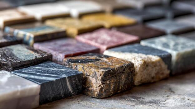 Displayed stone samples highlight diverse colors and patterns, perfect for study and appreciation in geology photo