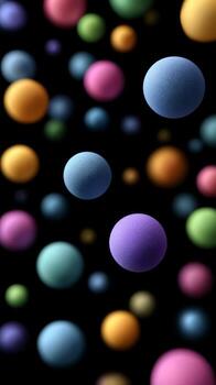 Spheres of various colors float gracefully in a dark space, creating a captivating atmosphere filled with hues photo