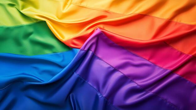 Vibrant gradient background showcases the rainbow flag colors, symbolizing diversity and inclusivity in a colorful blend photo