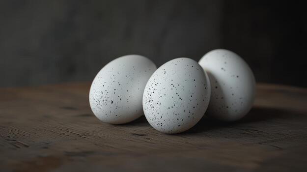 Delicate speckled eggs arranged on a rustic wooden table highlight the beauty of Easter celebrations with a touch of elegance and simplicity photo