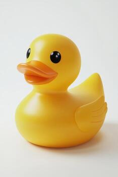 Classic yellow rubber duck with bright glossy finish sits on a smooth surface, evoking nostalgia and joy in playful surroundings photo