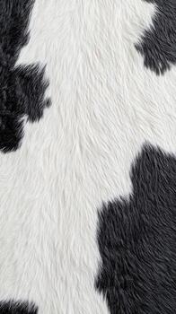 Detailed close-up features a cow's hide with striking black and white patterns, showcasing its unique texture and natural beauty photo
