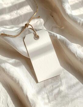 Blank Tag on White Fabric with, Sunlight and Shadows. photo