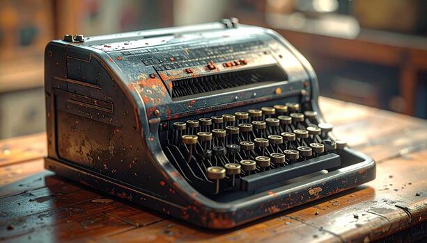 Antique Typewriter on Wooden Table A Nostalgic Writing Machine. photo