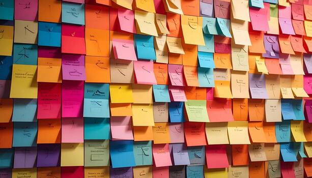 Colorful Sticky Notes Covering a Wall A Visual Reminder System. photo