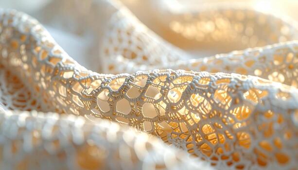Delicate, Lace Fabric with Intricate Patterns and Soft Lighting. photo