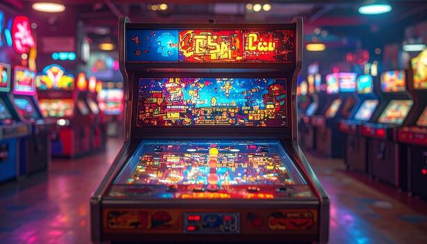 Vibrant Arcade A Nostalgic Journey into Retro Gaming. photo