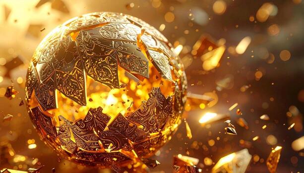 Exploding Golden Sphere A Visual Representation of Destruction and Transformation. photo