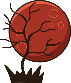 el rojo Luna tiene un negro sombra árbol en frente de él. vector