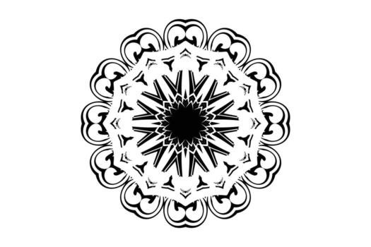 Minimal geometric mandala pattern in black and white with floral symmetry and concentric structure vector