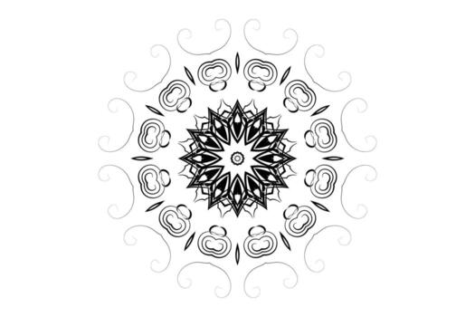 negro y blanco mandala diseño con estrella motivo enclavamiento bucles y en capas floral modelo vector