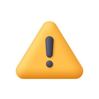 Yellow warning triangle with a black exclamation mark. Safety, security, hazard, caution, danger, risk, alert and attention concept. 3d icon. Cartoon minimal style. vector