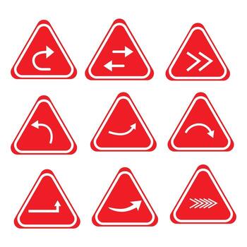 Red Triangle Signs With White Arrows Showing Direction Changes vector