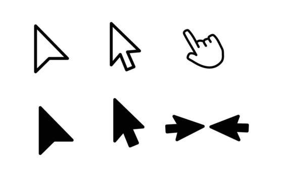 Six black computer cursors and icons pointer set mouse vector
