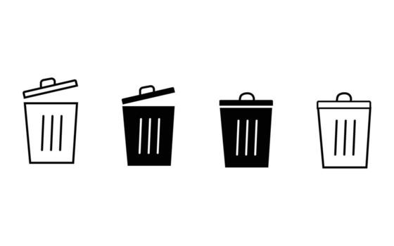 cuatro basura lata íconos abierto y cerrado tapas basura lata vector