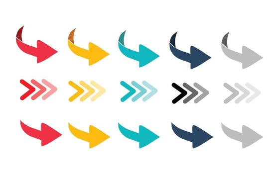 Five rows of colorful arrow graphics on white background vector