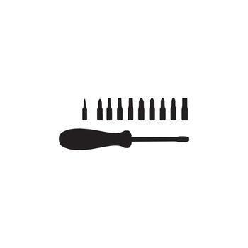 screwdriver set silhouette icon multiple bits tool illustration vector