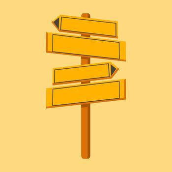 Flat design of a wooden signpost with multiple arrows stacked vertically for navigation themes. vector