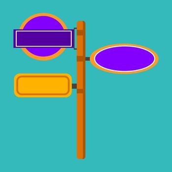 Modern flat illustration of a signpost with circular and rectangular boards, great for creative navigation design. vector