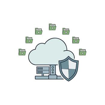 Cloud Data Security Protecting Information with Shield and Folders - Digital Security Concept vector