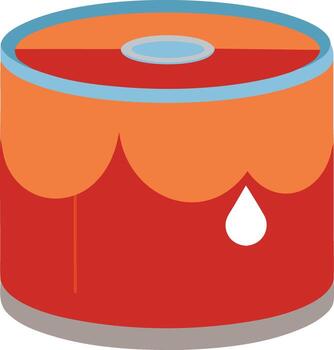 Stylized illustration of a round container with a dripping liquid isolated on white background vector