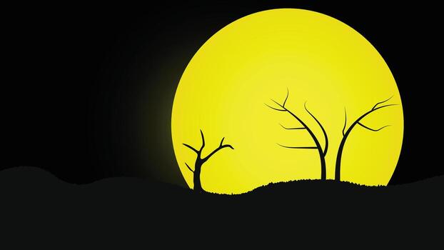 Moonlit night view in the mountains with reflection of dry branches background illustration vector