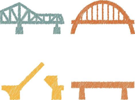 Mixed bridge icons with arch span and cantilever shapes vector