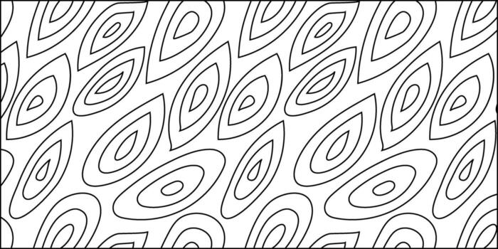 Abstract repeating geometric line art with diagonal concentric ovals. Minimalist black and white background pattern vector