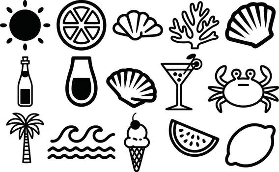 Dreaming of summer fun with these simple beach vacation icons and summer vibes vector