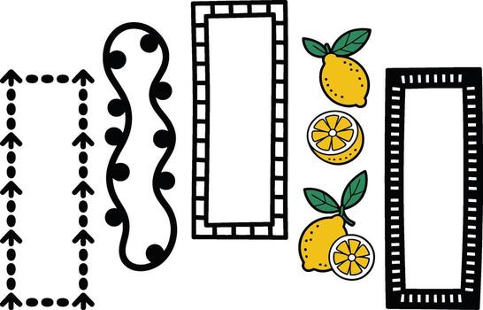 Whimsical lemon illustrations with frames and decorative elements for fun creative projects vector